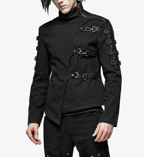 Men's Cotton Twill Goth Punk Long Trench Coat